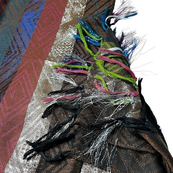 Multi-colored Metallic Scarf Shawl Wrap With Fringe - Picture 15 of 16